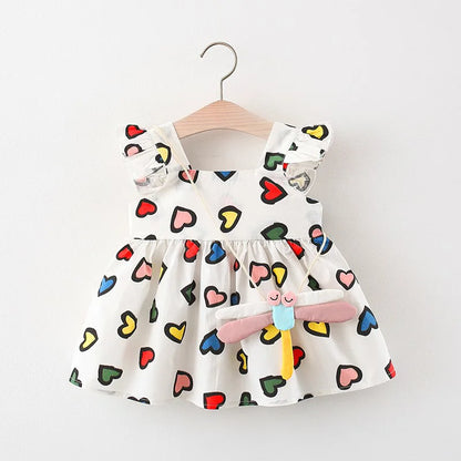 2-Piece Sweet Heart Toddler Girls' Summer Cotton Dress & Bag Set (0–3 Years)