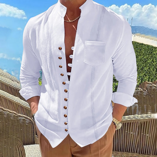 Cotton and Linen Retro Long-sleeved Shirt