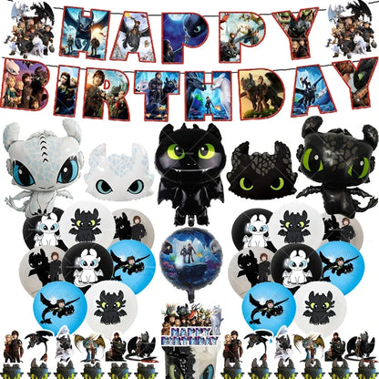 How to Train Your Dragon Party Decorations Set - Foil Balloons, Birthday Banner & Cake Toppers