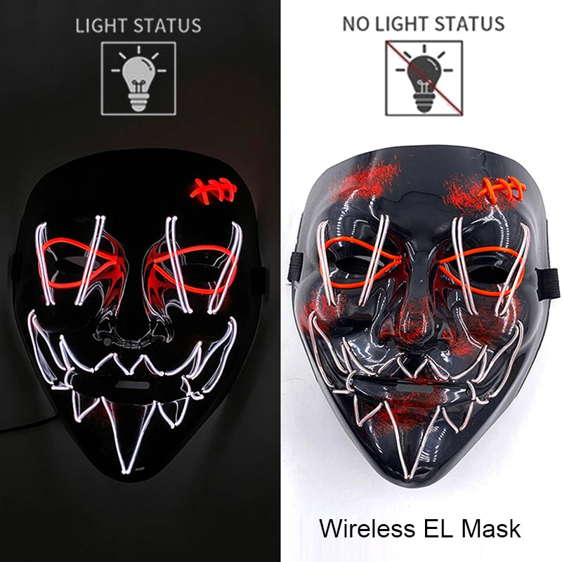 LED Light-Up Neon Wire Purge Mask – 3-Mode Halloween Horror Cosplay Mask for Adults