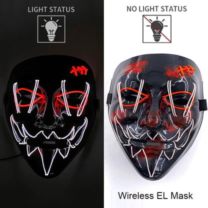 LED Light-Up Neon Wire Purge Mask – 3-Mode Halloween Horror Cosplay Mask for Adults