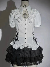 Retro Chic Bubble Sleeve Shirt + Slim Vest + Short Cake Skirt 3 Piece Set