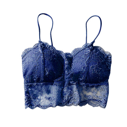 Women's Lace Bustier Bralette Sleeveless Back-Zipper Crop Tank Top