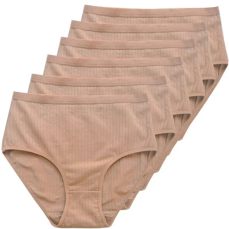 Chen Asta Women's Cotton High-Waist Briefs (6-Pack) - Breathable Plus Size Panties