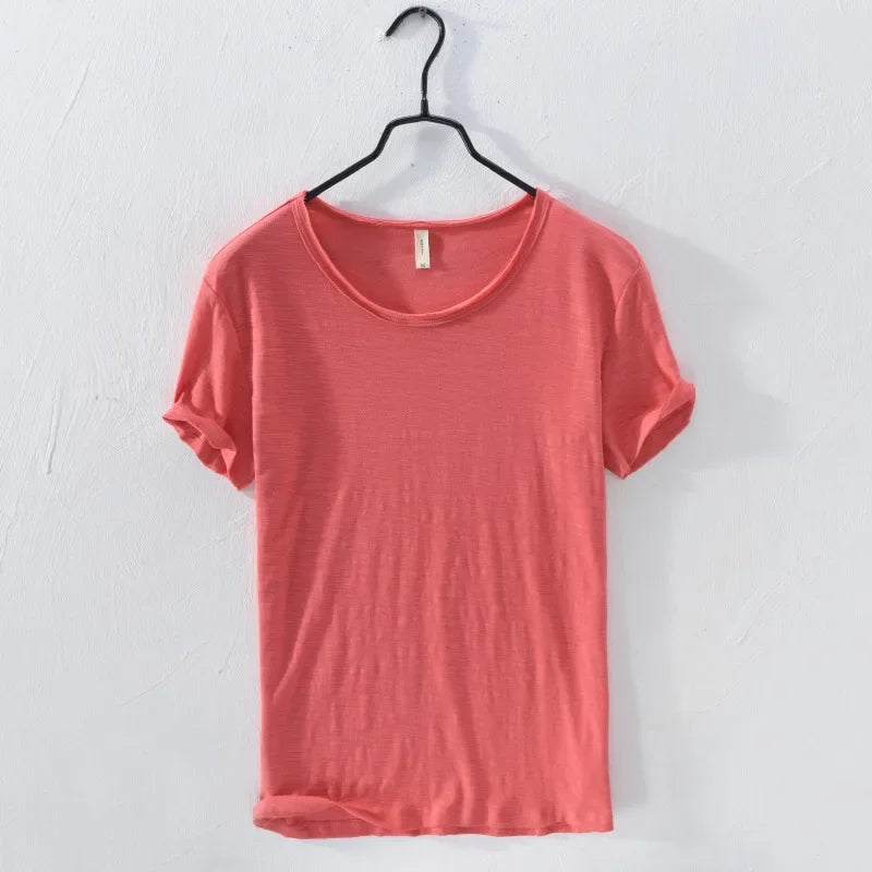 Retro Raw Edge Men's Cotton Slim-Fit T-Shirt