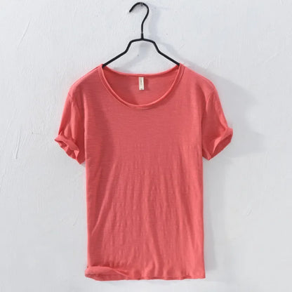 Retro Raw Edge Men's Cotton Slim-Fit T-Shirt