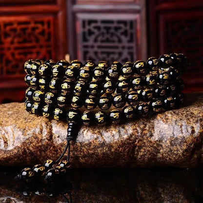 Natural Stone Six Words Mantra Bead Bracelet