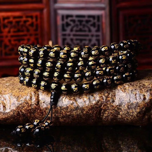 Natural Stone Six Words Mantra Bead Bracelet