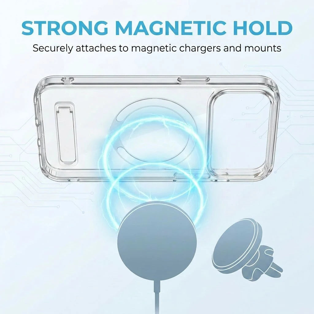 Clear Magnetic Phone Case with Built-in Kickstand for iPhone