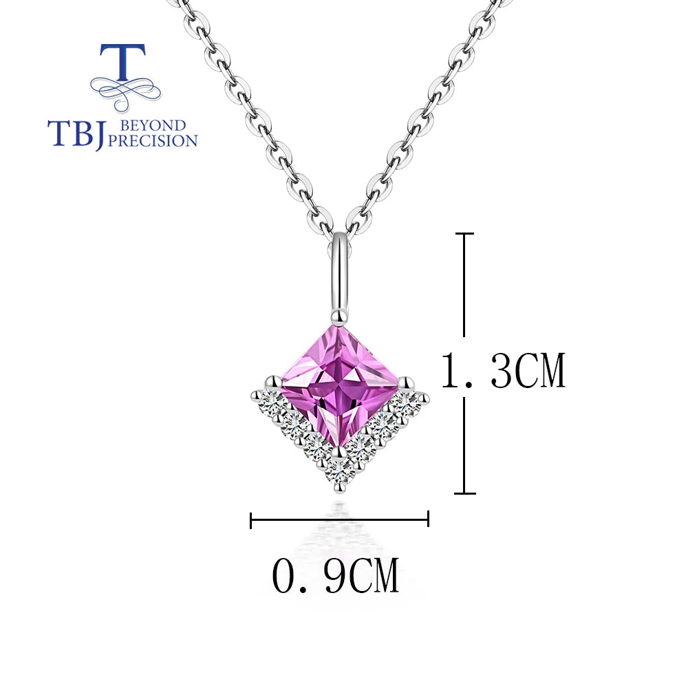 18K White Gold Natural Pink Sapphire & Diamond Pendant Necklace