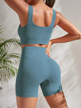 Seamless Ribbed 2Pces Crop Tank and High Waist Shorts