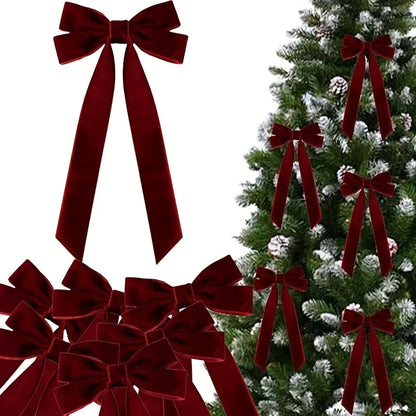 10pcs Velvet Christmas Tree Bows for Wreaths & Holiday Decor