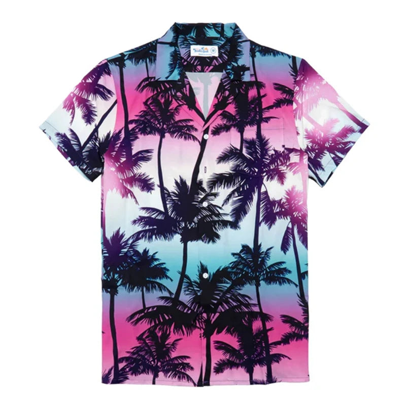 Men’s Vintage 3D Printed Casual Short Sleeve Button-Down Shirt – Summer Beach & Streetwear Top