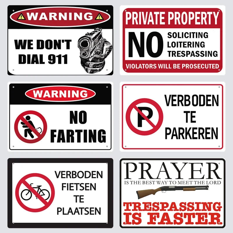 Warning Tin Sign - Vintage Private Property & Security Wall Plaque