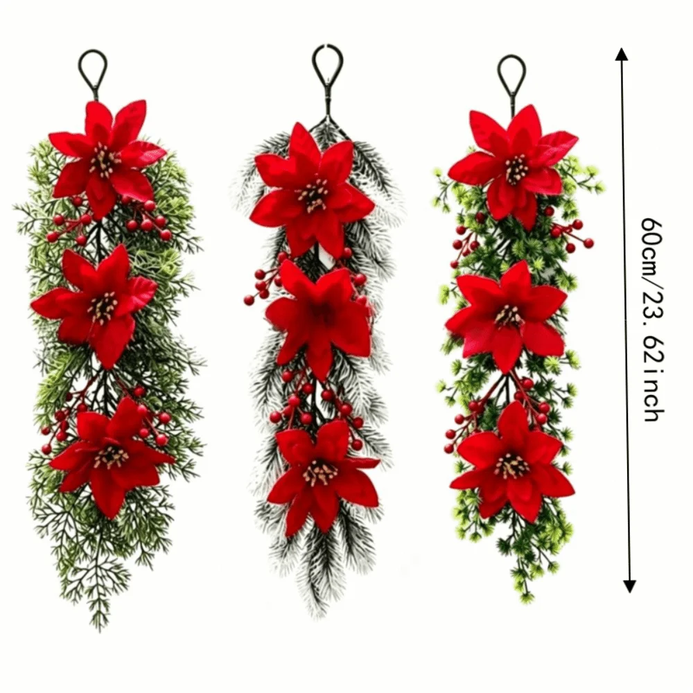 Wall-Mounted Christmas Hanging Vine with Red Berries & Poinsettia