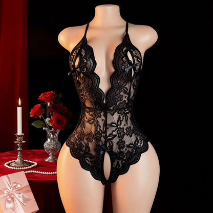 Women's Transparent Lace Open Crotch Lingerie Bodysuit