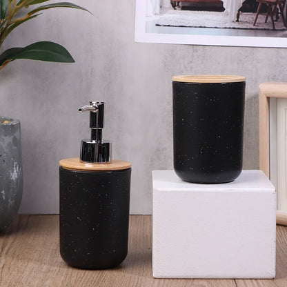Black Bathroom Toothbrush Holder With Bamboo Cover Lotion Dispenser Soap Box