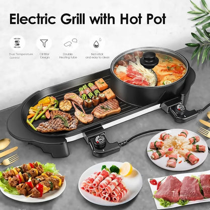 2-in-1 Electric Hot Pot & Korean BBQ Grill with Dual Temperature Control