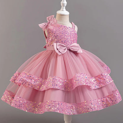 Girls' Sequined Bow Flower Girl Party & Princess Dress