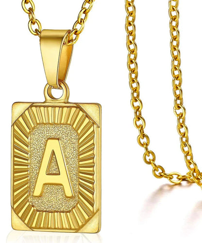 Stainless Steel Initial Pendant Necklace – Minimalist Square Letter Charm Jewelry for Women & Men