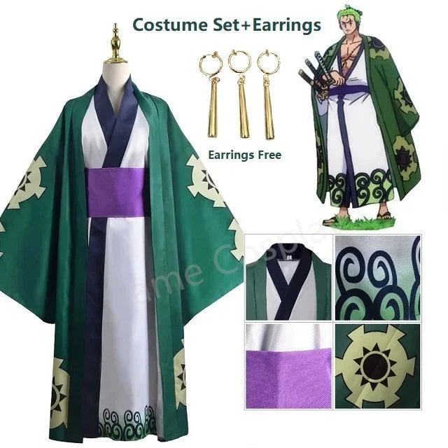 Green Roronoa Zoro Kimono Anime Cosplay Costume Set