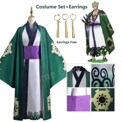Green Roronoa Zoro Kimono Anime Cosplay Costume Set