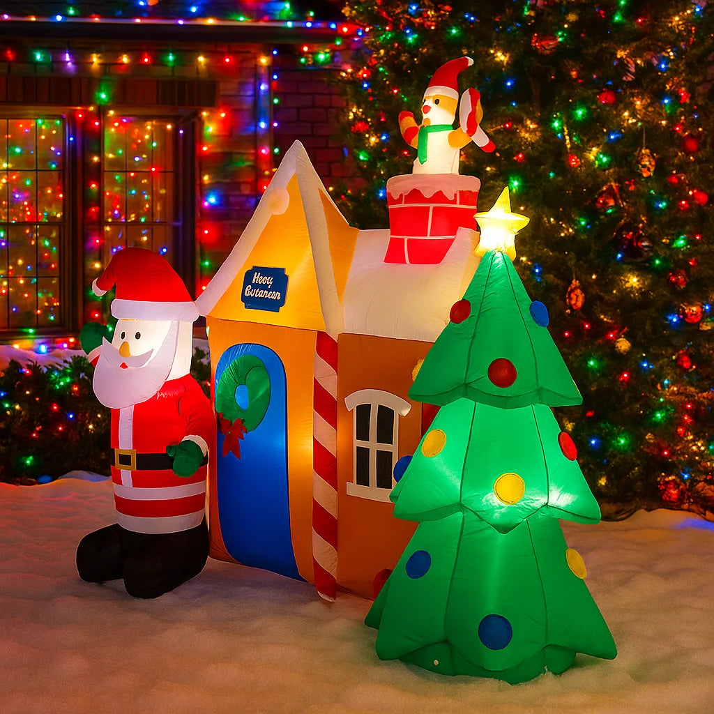 7.5FT Inflatable Santa Claus House with Christmas Tree