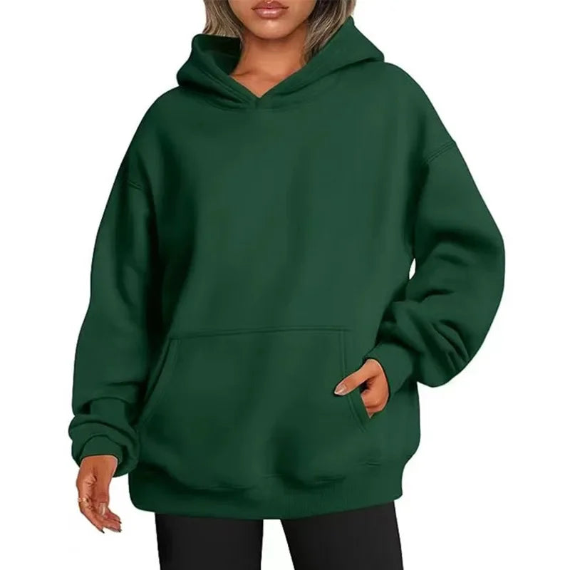Women's Oversized Fleece Warm Hoodie - Casual Loose Fit Autumn Winter Pullover Sweatshirt