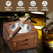 Wood Ashtray Box Cigar Holder with Tobacco Drawer for Cigar Cutter & Tobacco
