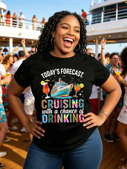 Women’s 100% Cotton Cruise Ship Graphic T-Shirt – Casual Vacation Short Sleeve Tee