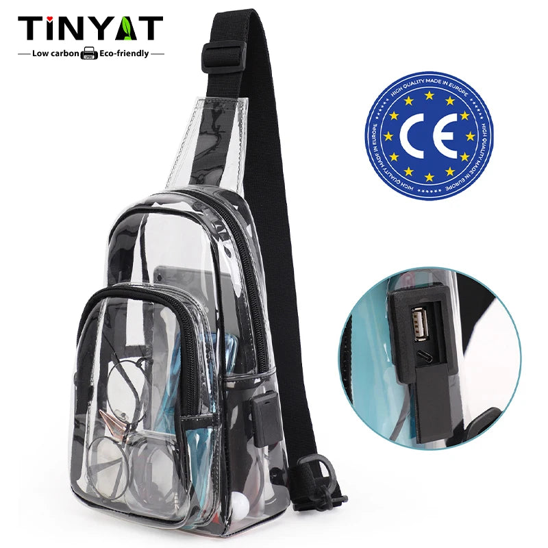 Clear Crossbody Chest Bag with USB Charging Port