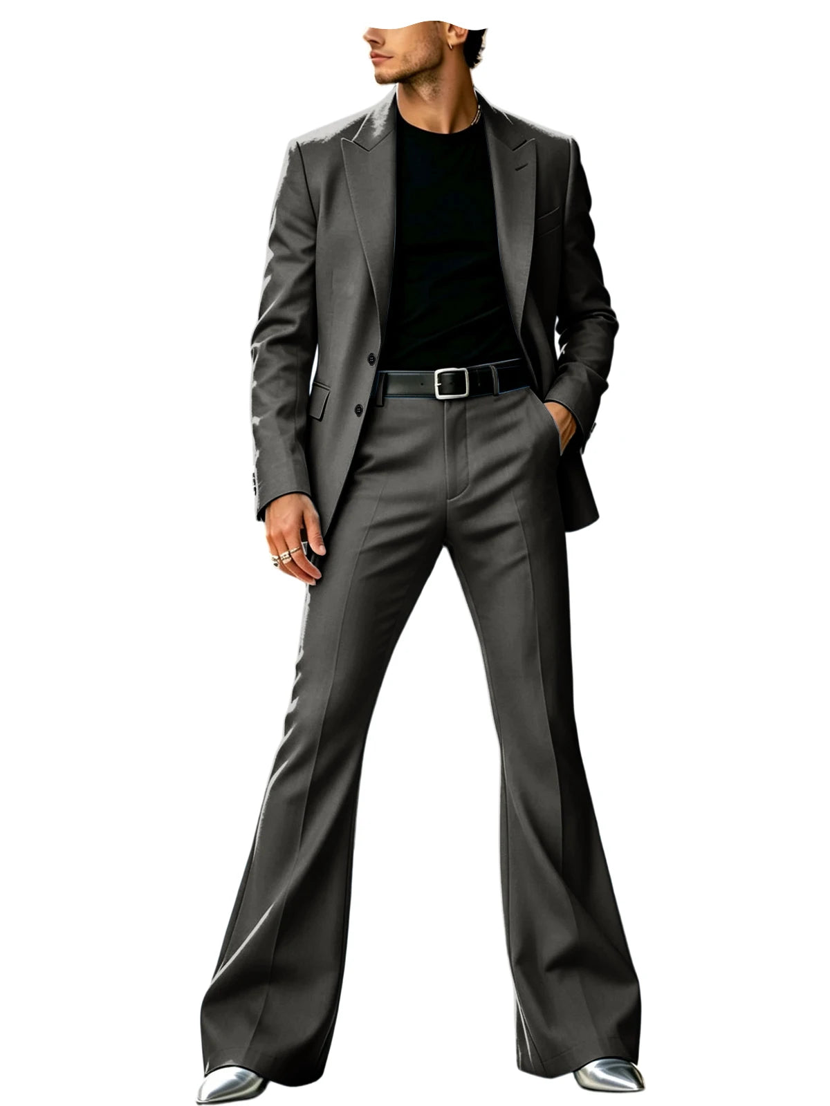 Men's Slim Fit Notched Lapel Blazer & Flared Pants 2-Piece Formal Suit Set
