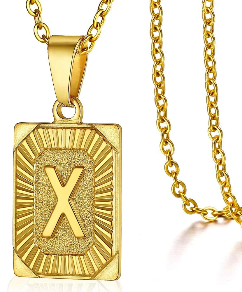 Stainless Steel Initial Pendant Necklace – Minimalist Square Letter Charm Jewelry for Women & Men