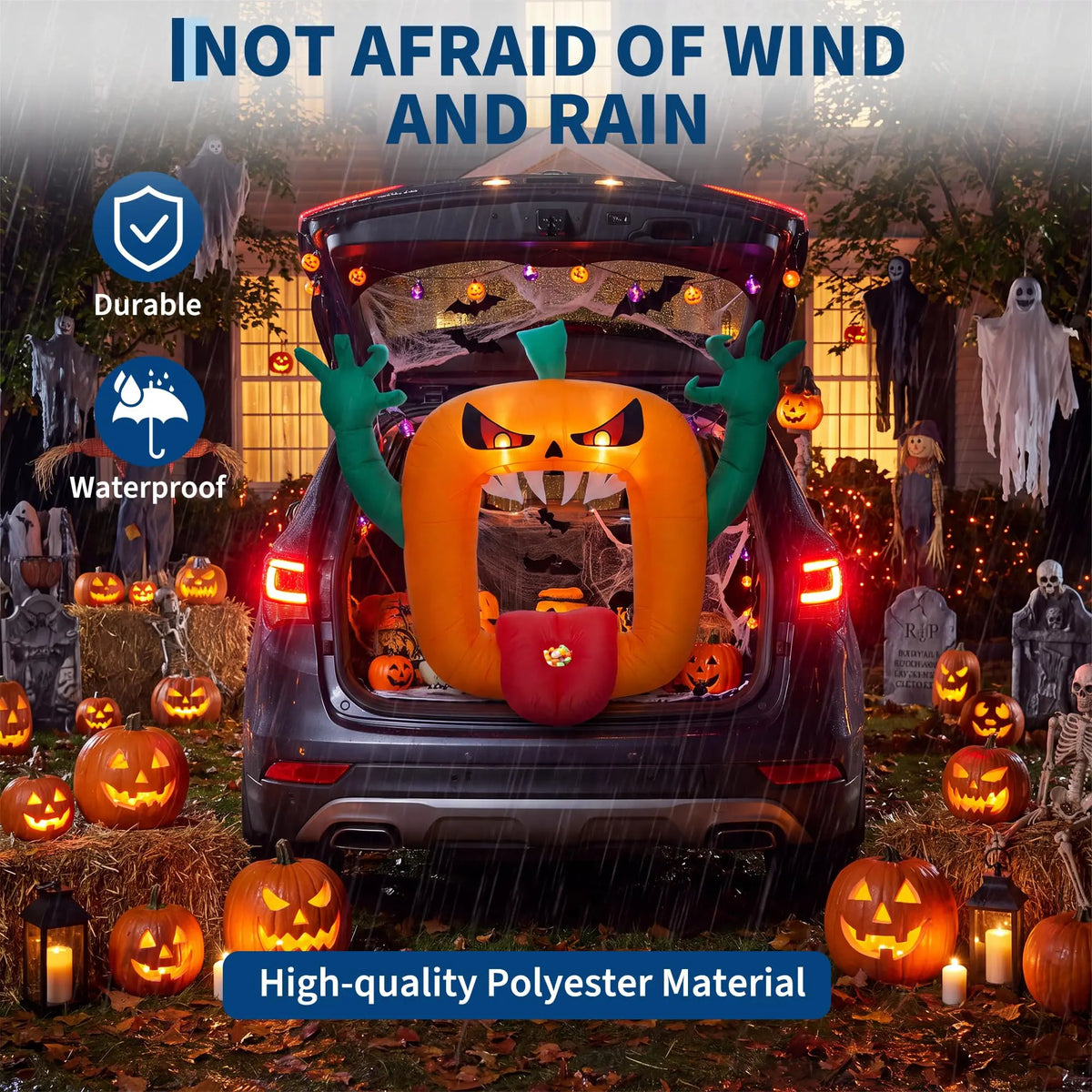 6FT Halloween Inflatable Pumpkin Trunk Or Treat Car Decoration With LED Lights