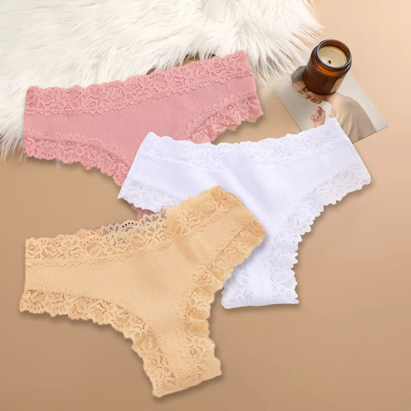 3-Pack Women's Cotton Patchwork Lace Briefs