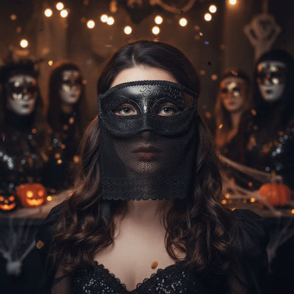 Retro Venetian Half-Face Mask with Veil for Masquerade & Costumes