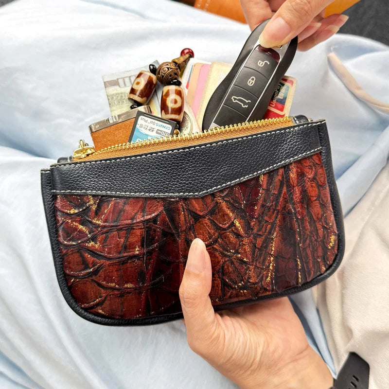 Genuine Cowhide Leather Long Zipper Wallet & Card Holder Clutch