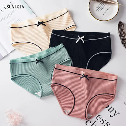 Women’s Ribbed Cotton Mid-Waist Bow Briefs