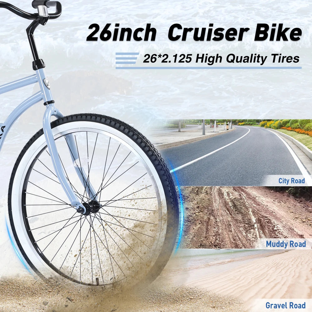 Single Speed 26" Steel Frame, Wide Tire Bicycle