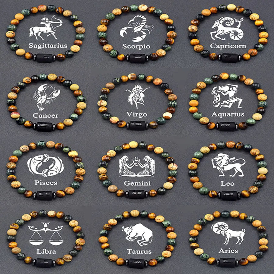 Natural Tiger Eye 12 Zodiac Bead Bracelet