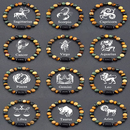 Natural Tiger Eye 12 Zodiac Bead Bracelet