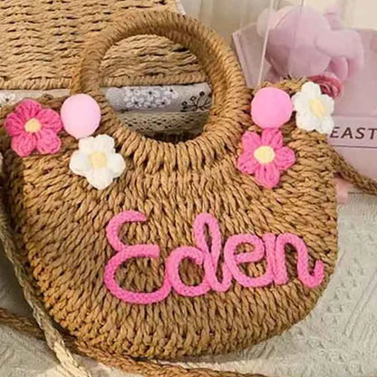 Personalized Hand-Woven Straw Tote Bag – Custom Embroidered Beach & Vacation Crossbody Bag