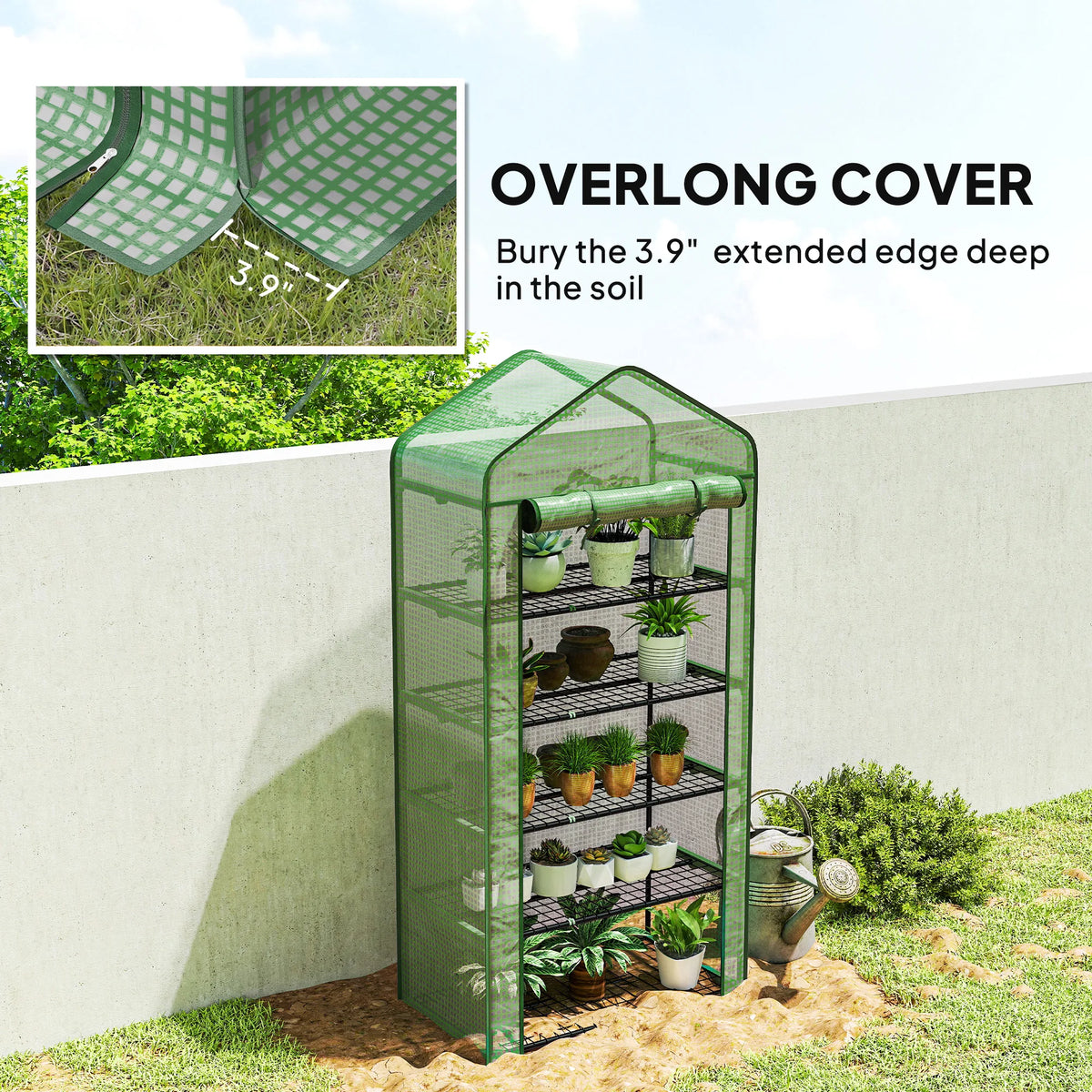 Outsunny 5-Tier Portable Mini Greenhouse with PE Cover & Roll-Up Door