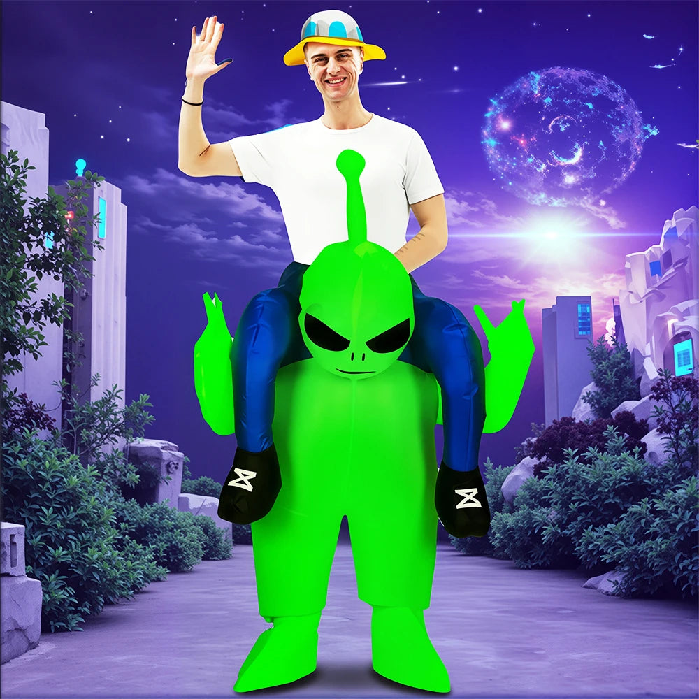 Fancy Funny Mascot Astronaut ET Inflatable Alien Costume Suit - Adult Blow-Up Outfit for Halloween, Purim & Cosplay