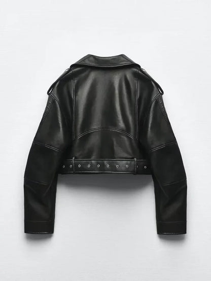 BBWM Oversized Loose Faux Leather Short Jacket with Belt