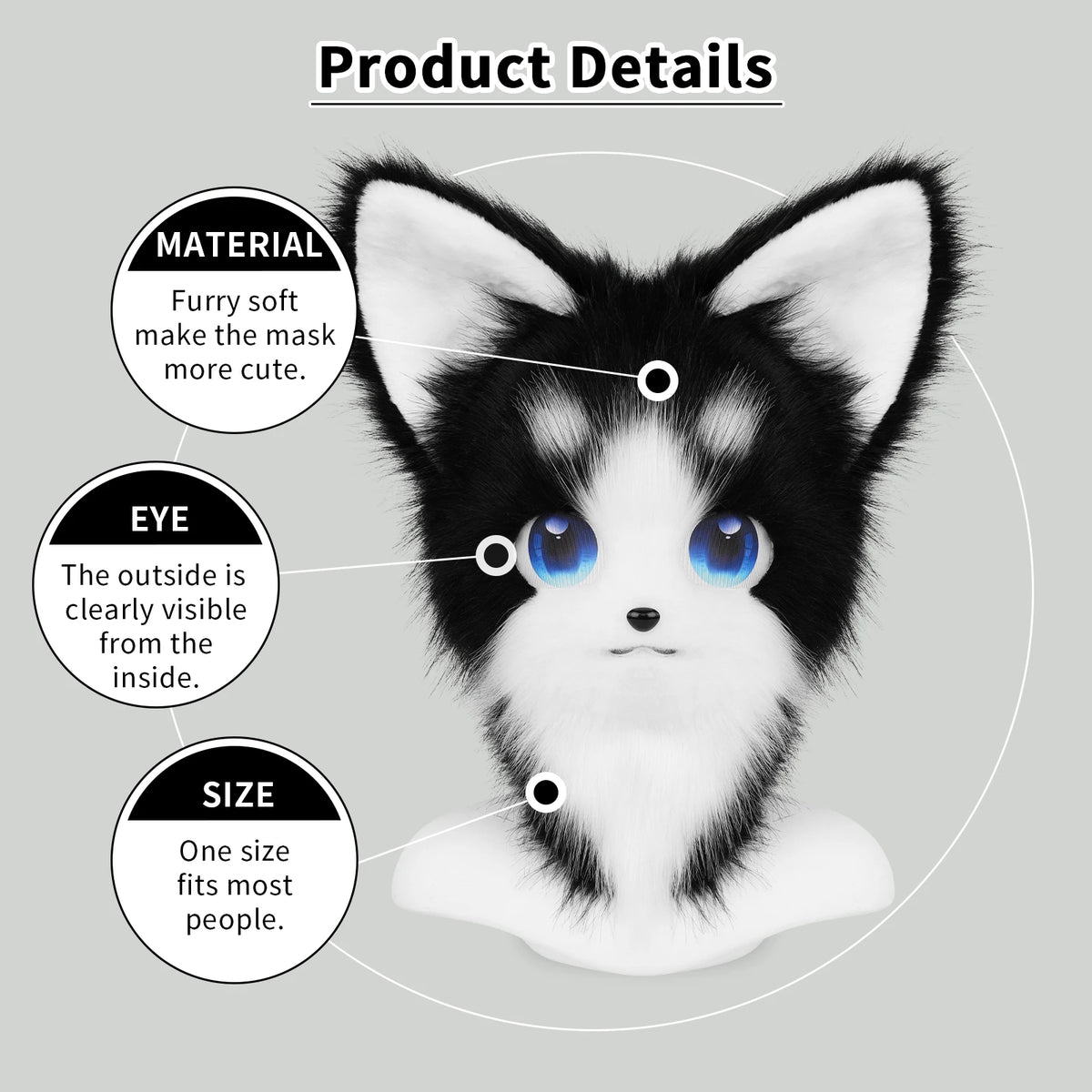 Animal Furry Fursuit Head Mask - Plush Cat & Fox Cosplay Prop