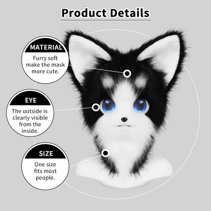 Animal Furry Fursuit Head Mask - Plush Cat & Fox Cosplay Prop