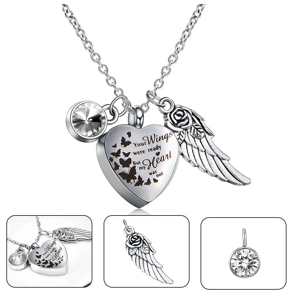 Angel Heart Wings Ashes Keepsake Cremation Memorial Urn Necklace