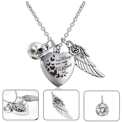 Angel Heart Wings Ashes Keepsake Cremation Memorial Urn Necklace