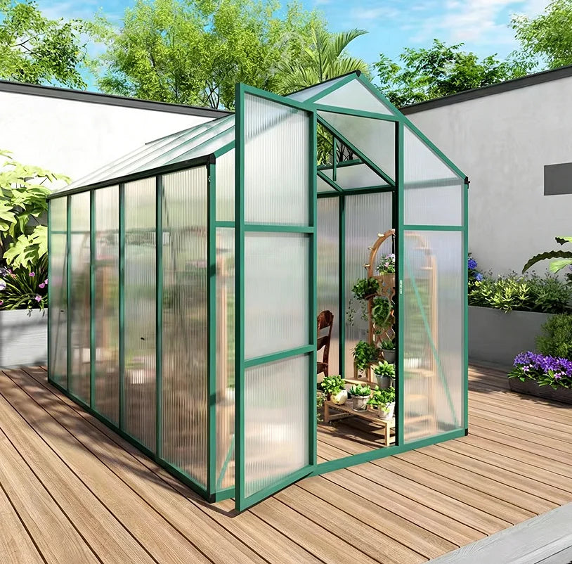 SUSUA 6x10FT Windproof Aluminum Polycarbonate Greenhouse